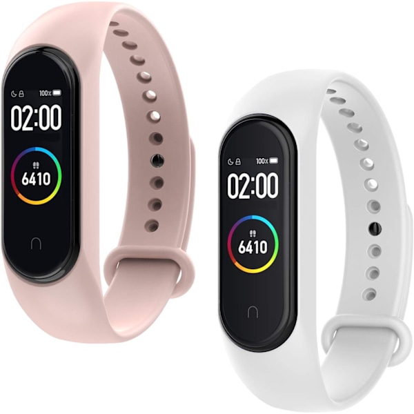 2-pakning silikonrem kompatibel med Xiaomi Mi Band 3/4, justerbar fargerik erstatningsarmbånd myk sportsreim erstatning for Xiao White / Pink