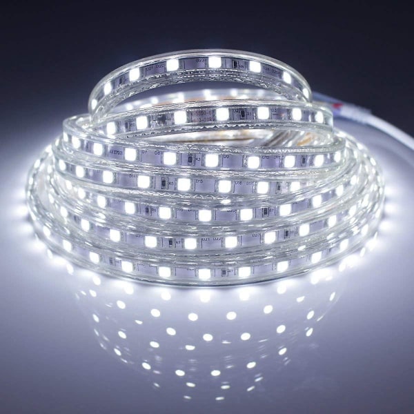 Komplet sæt LED-strip 5 meter 220v silikone vandtæt Ip68 koldt hvidt 6000k Smd5050 60led/m - Ingen transformer nødvendig