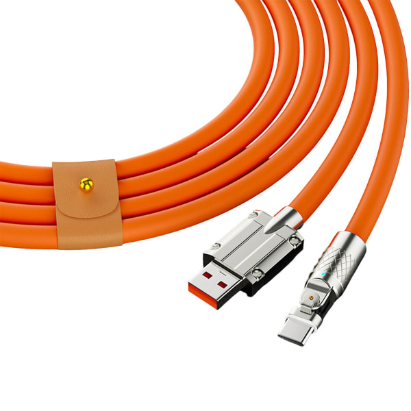 Hurtig opladningskabel Usb til C ledning 180 grader roterende retvinklet hoved til hurtig opladning af mobiltelefon 2m Type-C flad rund orange