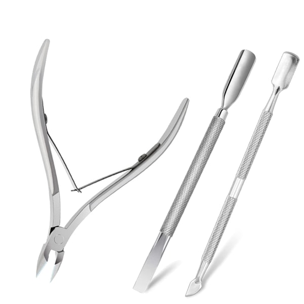 Nagelbandsklippare med Nagelbandspusher och Nagelbandstång Pusher och Gaffel, Rostfritt Stål Nagelbandssax Klippare och Skrapa 3-piece set