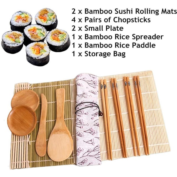 Bamboo Sushi Making Kit 11-pack. DIY Sushi Maker Set för nybörjare - 2 Sushi