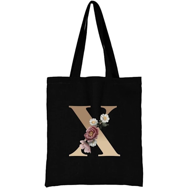 26 bokstäver tryckt canvas återanvändbara matkassar, hopfällbar casual resehandväska, axel strand tote väskor, shopper väska miljövänlig superstark tvättbar Gold X