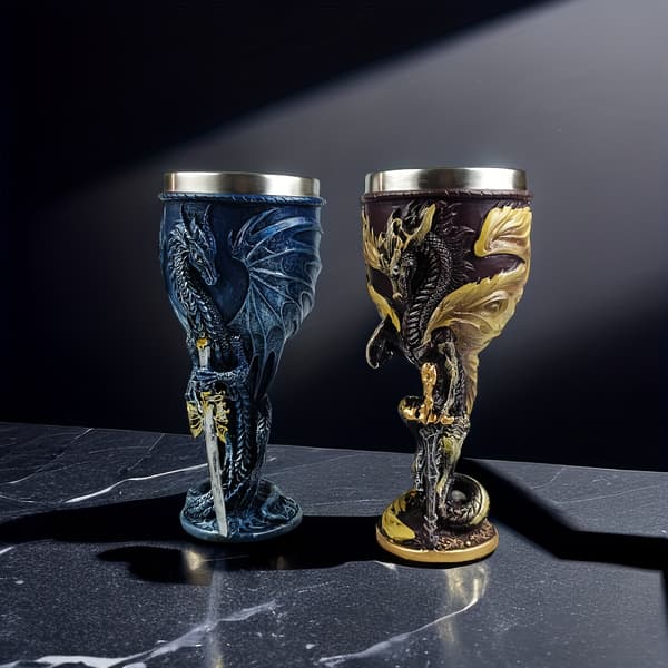 Middelalderlig \"Flaming Dragon\"-bæger — Elegant drageformet vinkrus — 7 oz beholder i rustfrit stål
