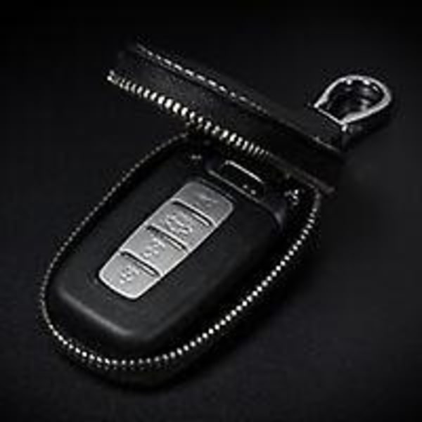 Äkta Läder Bilnyckel Fodral, Fjärrkontroll Bilnyckel Fodral Äkta Läder Väska För Män Zip Bilnyckel Fodral (svart)