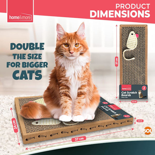 2-pack Kattklösbräda | 37 x 12cm | Vändbar Kattklösbräda i Kartong för Innekatter, Små & Stora | Kattklösmatta