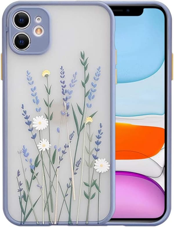 iPhone 11-deksel Klart Blomst Frostet PC-bakside Blomster-Lilla