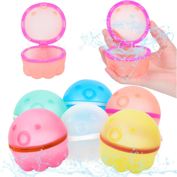 6 stk Blæksprutteformede Genanvendelige Vandballoner Selvforseglende Hurtig Fyld, Genopfyldbare Vandkugler til Børn, Vandbombe Splash Balls Legetøj Festartikler 6 Pcs Octopus
