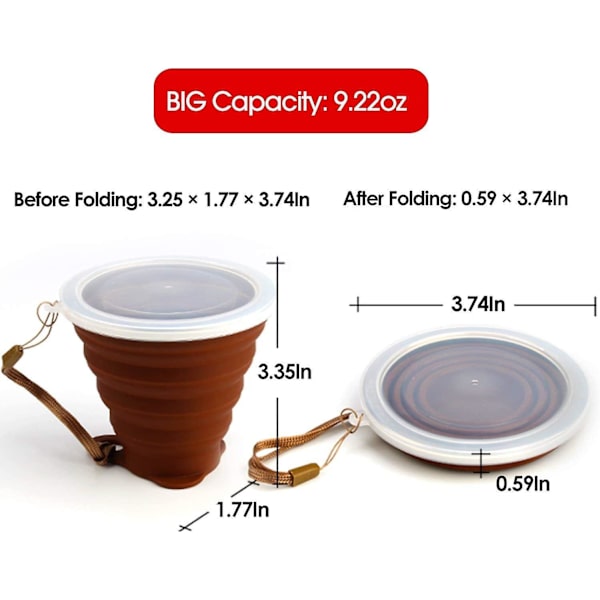 Bärbar kaffemugg, lätt resmugg, fda och bpa-fri bärbar kaffemugg, större kapacitet 270 ml hopfällbar resmugg i silikon, 2 enheter