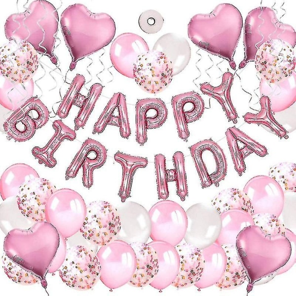 Födelsedagsdekoration Flicka Grattis på födelsedagen girlandballonger Set med rosa ballonger, silkespapperspumpar Rosa för dekoration Födelsedag