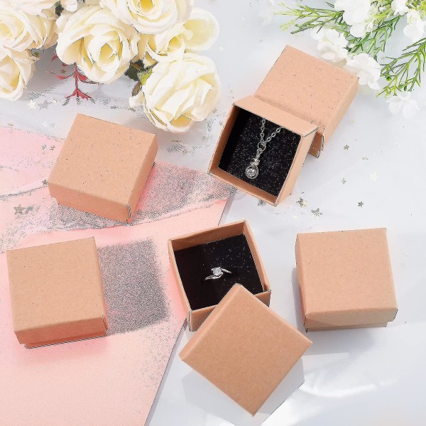 12 st Brun fyrkantig kartong smycken Ring lådor Papper Retail Presentförpackning