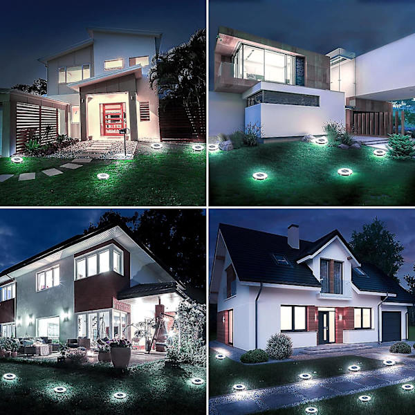 8 LED Solcelle Utelys, 8 Jordhagebelysning 6000k Vanntett IP68 Solcellelys Nedfelt Spotlight For Stier, Dekk, Hagegårder Og Underjord (