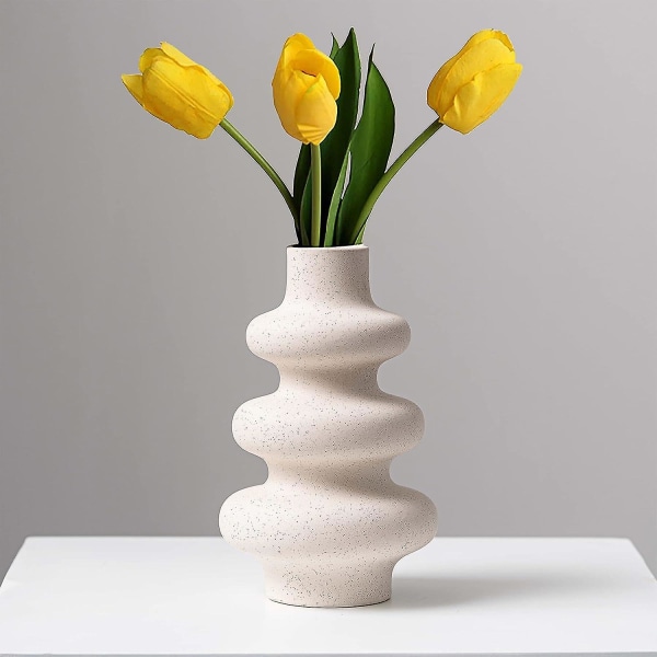 Keramisk vase, råhvid rund vase til midtpunktet Bryllup Middagsbord Fest Stue Kontor Soveværelse, Housewarming gave
