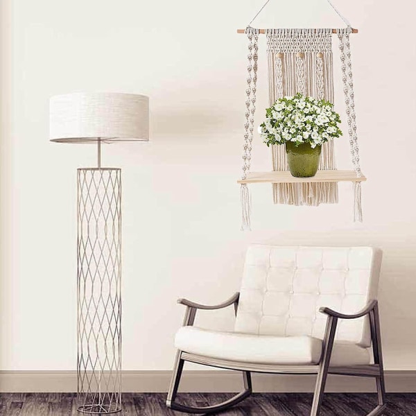 1 st Macrame-hylla - Väggorganiserare - Handgjorda vävda rep-hyllor, Bohemisk väggdekor, Hyllning av växter, böcker, samlingar