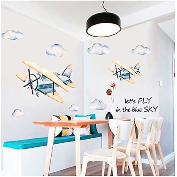 Sarjakuva lentokonepilvet seinätarrat akvarellikäsin piirretyt seinätarrat lapsille pojalle makuuhuone leikkihuone lastentarhan kodin koristelu