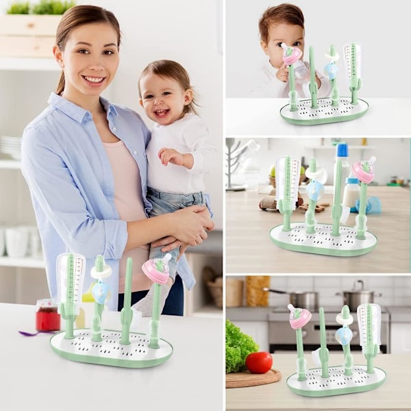 Babyflaske tørkerack, smokkholder med avtakbare braketter, multifunksjonell flaskeoppbevaring tørkerack for flasker, smokker, kopper, gjenbrukbare Light Green