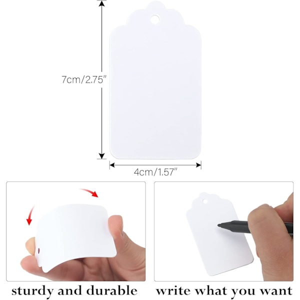300g/m² Gavepapir-etiketter - 7x4CM Blanke Pakke-etiketter - 100 stk Håndverk Henge-etiketter med Jutegarn for Gave Bryllup Favoritt Dekorere White 7x4CM100PCS