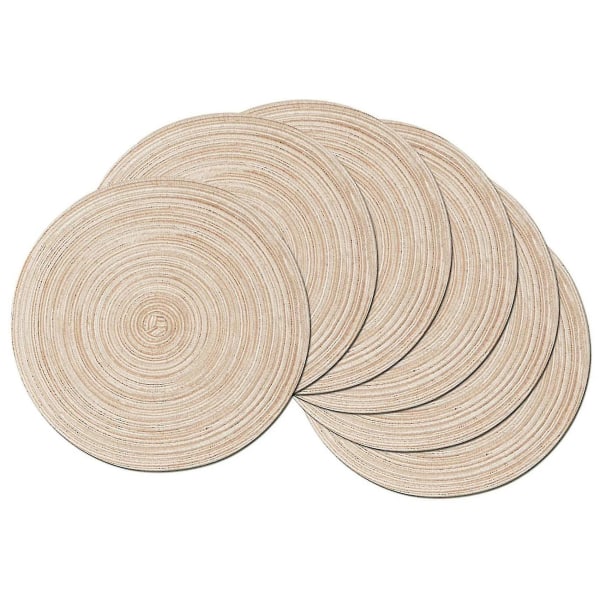 Runde flettede dækkeservietter sæt med 6, kompatibel med køkkenbord 15 tommer (beige) Hy