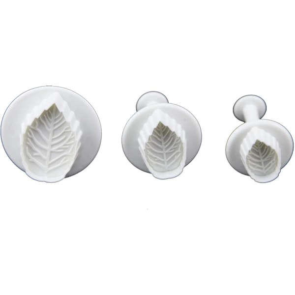 Året Roseblad Cutter Kakedekorering Fondant Plunger Embossing Tool, Set Av 3, Hvit
