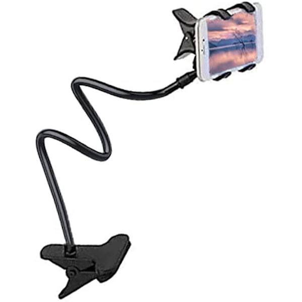 Universal Svanehals Holder, Telefonholder Med Klips, Bærbar Fleksibel Holder, Lange Arme 360 Justerbar Rotation, Robust (Sort)