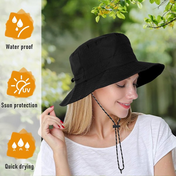 Packbar Bucket Hat Dam Justerbar Sommar Lättviktshatt Vikbar Strand Fiskehatt (Svart)