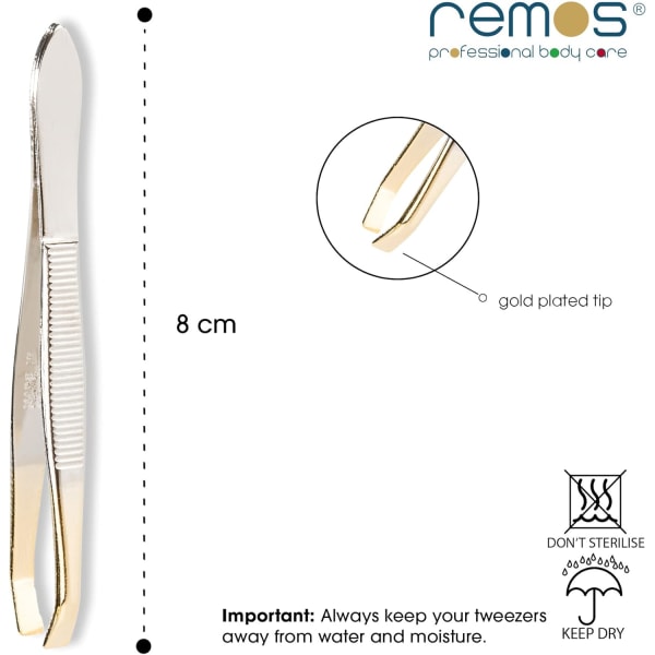 Pinsett med buet, rett og gullbelagt spiss 8 cm Gold