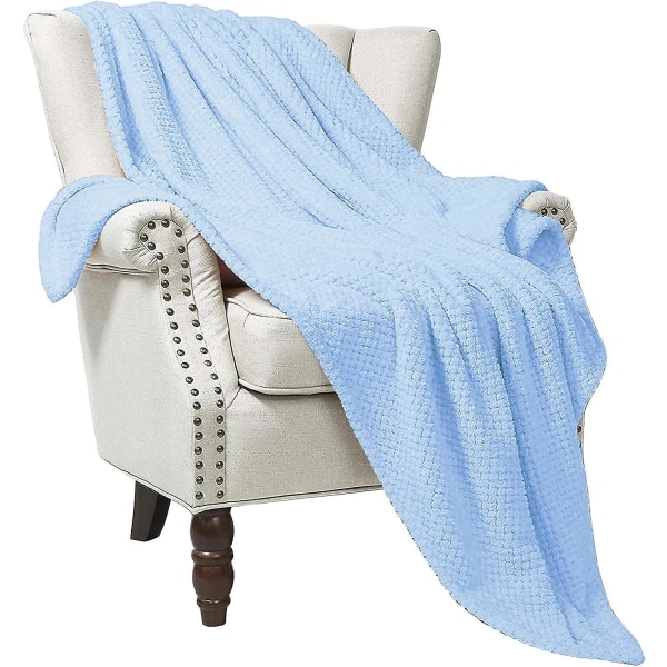 Flannel-tæppe, 127x178 cm blødt sofatæppe, vaffelfleece-tæppe til sofa, babyblåt tæppe