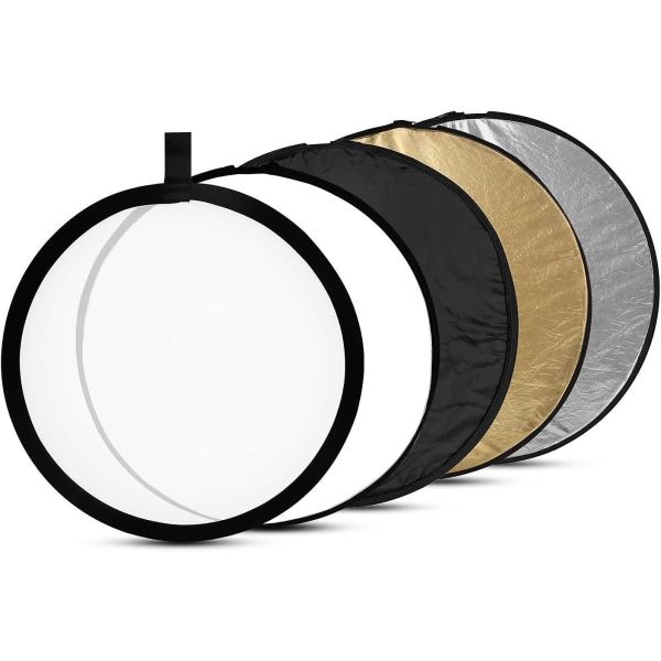 (60 cm) Valokuvausheijastin 5-in-1 kokoontaitettava pyöreä valoheijastin, läpikuultava, hopea, kulta, valkoinen ja musta, kantolaukulla