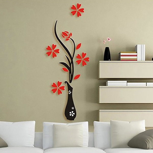 Retro vase Blomstertræmønster gør-det-selv hjemmeværelse Tv-indretning Arcylisk 3d vægklistermærke