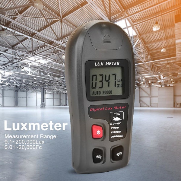 Luxmeter, Digital Miljøtesting Digital Lysmåler Med Display Illuminometer (1 stk, Svart)