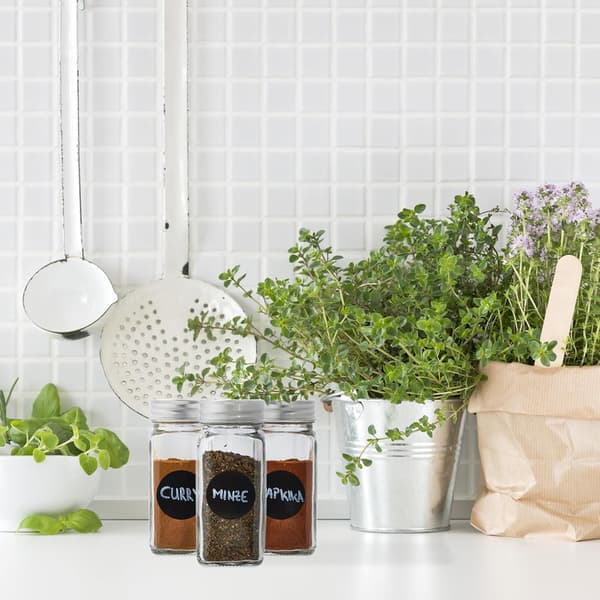 Maustepurkkisetti, 8 kpl, sirotin, lasiset maustepurkit, 120 ml, sisältää etiketit, kynän ja suppilon