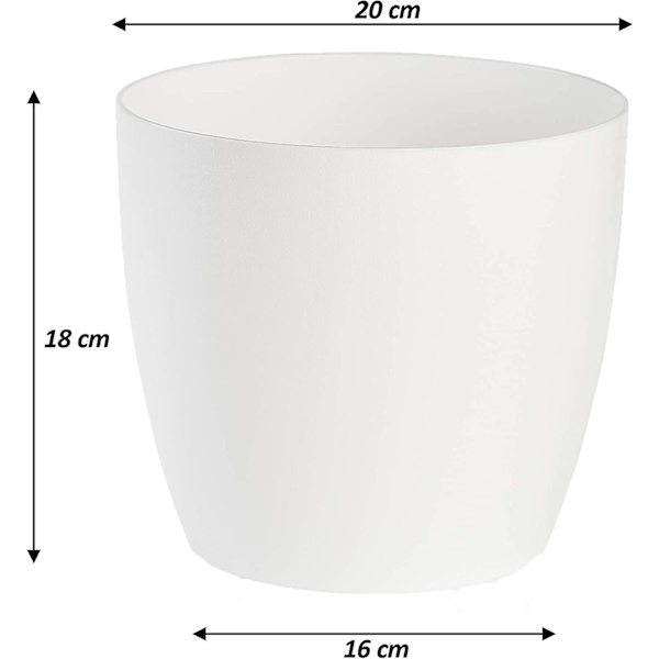 Blomkruka, Plastkruka, Set om 2, Rund Form, Blomkruka (vit, 20 cm)