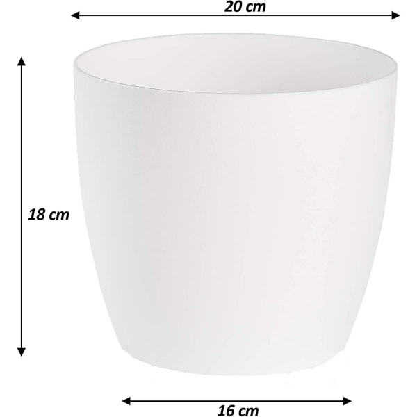 Blomsterpotte, plantepotte i plast, sett med 2, rund form, blomsterpotte (hvit, 20 cm)