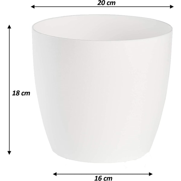 Kukkaruukku, muovinen ruukku, 2 kpl set , pyöreä muoto, kukkaruukku (valkoinen, 20 cm)