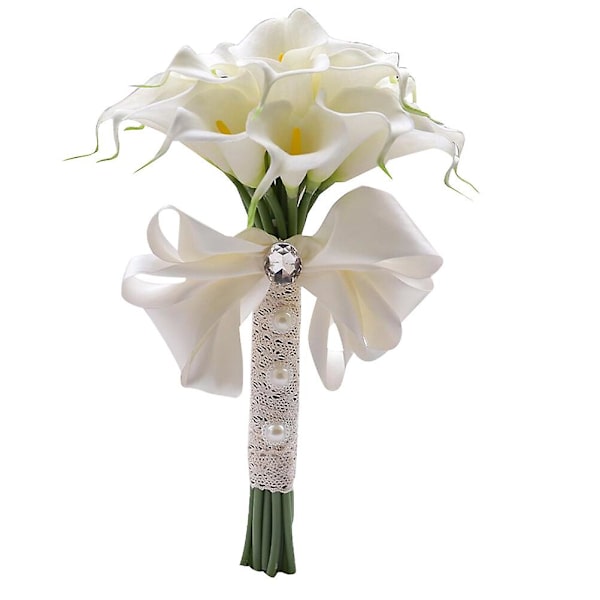 Handgjord Livsliknande Simulerad Calla Lily Brudbukett Bröllop Bukett Real Touch Konstgjord Blomma Buketter För Hem Bröllop Dekoration D389 (b2-13/ 18 Blommor/ W