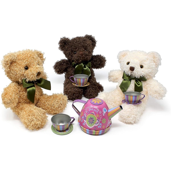 Teddy Bear Plysch - Söta nallebjörnar gosedjur i 3 färger - 3-pack gosebjörnar - 9,8 tum höjd (mörkbrun, gyllene, vit)
