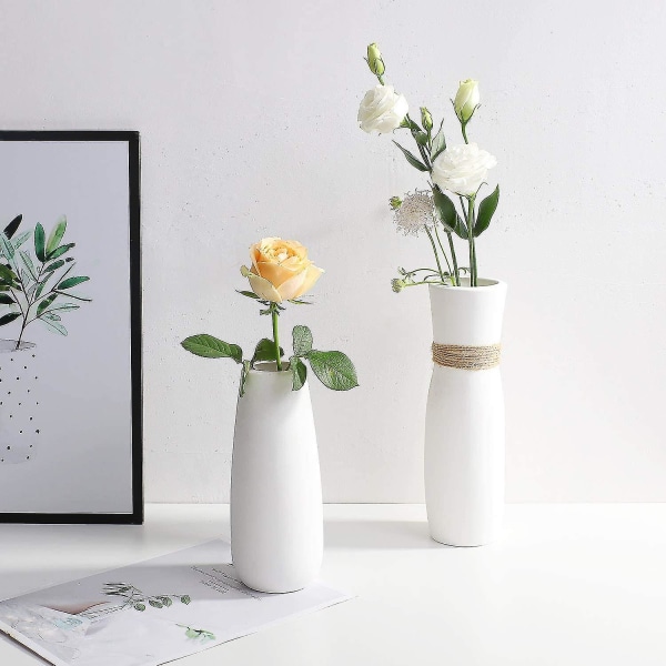 Vit keramisk blomstervas set om 2, dekorativ prydnadsvas väl för att stödja växter Hemmakontor Sovrumsdekoration Idealisk present och samling
