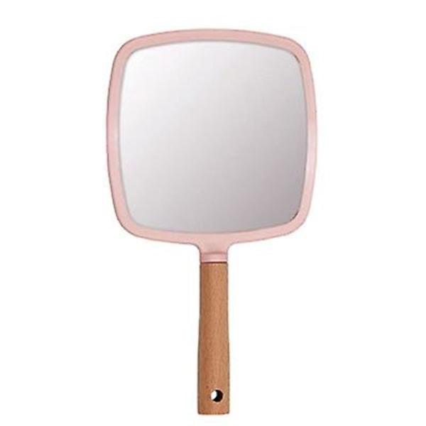 1 styks makeup håndspejl, lille bærbart træhåndspejl til mænd og kvinder (pink firkantet)