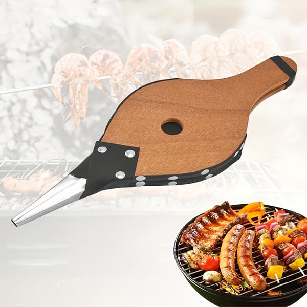 Manuel blæsebælg i træ til grill