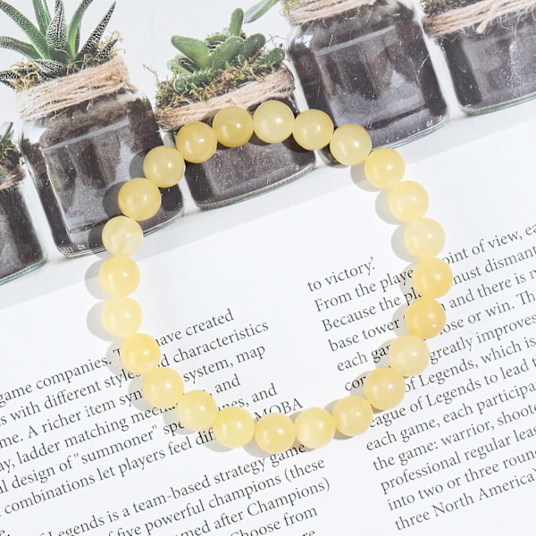 Kristalliranneke, 8 mm luonnonkivihelmiranneke, parantava kristalliranneke naisille ja miehille Yellow Jade