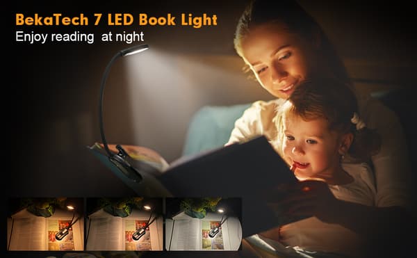 BekaTech 7 LED -lukulamppu 3 valotilalla, musta