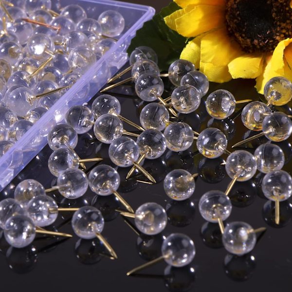 Guldkarta Tacks 150 st stora storlekar stift 0,37 tum (9,5 mm) runt huvud tryckknappar gyllene stålspets med transparent plast runt huvud karta tumtacks fo 01:gold Point