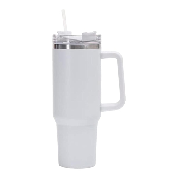 Rostfri Stål 1180ml Isolerad Flaska med Handtag, Sugrör - Läcksäker Kaffekopp för Hemma, Kontor, Bil, Resor, Sport (Vit) White