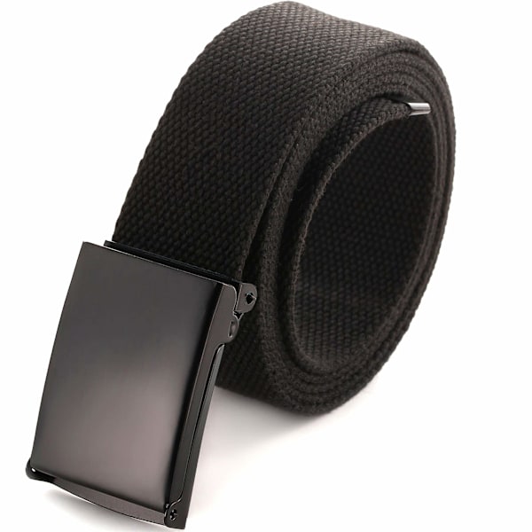 Klipp Till Passform Canvas Web Bälte Upp Till 52\" med Flip-Top Solid Militärspänne black
