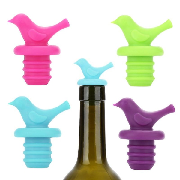 Vinflaskepropp, søt dekorativ silikonvinflaskepropp, forskjellige farger, sett med 4.