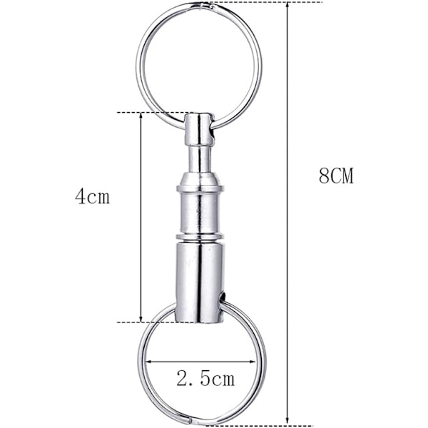Aftagelige Pull Apart Sølv Nøgleringe Nøglekæder-Heavy Duty Dual Key Ring Pull Apart Snap Lock Holder med Split Ringe (3 Pakke)