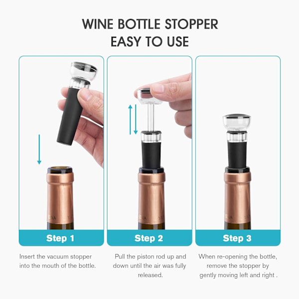 le Stoppers, Mafiti Vinförseglare för Flaskor med Öppnat Vin, Vakuumpump för att Hålla Vin Färskt (4-pack)