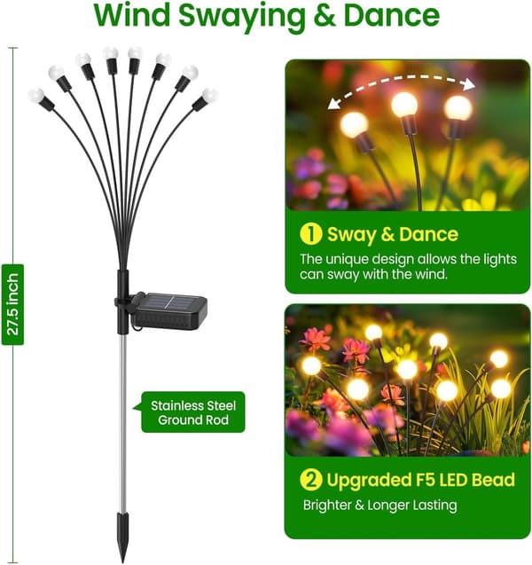 Solcellehavelys - Udendørs - 4-pak 32 LED Vinkende Solcellelys - Solcellehavelys - Ildfluer