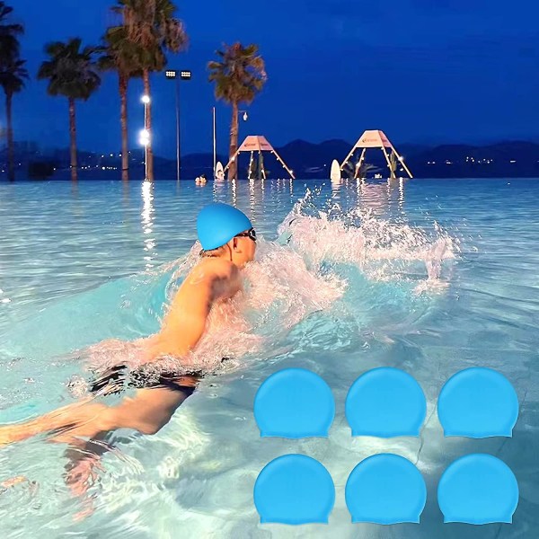 6 stk silikone badehætte voksen silikone badehætte til kvinder mænd børn høj elasticitet tyk svømning