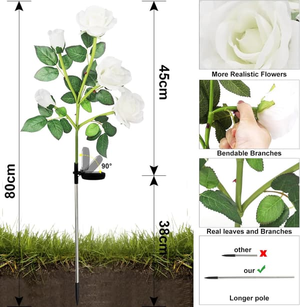 Solcellelamper Udendørs Haveblomster, 2x5 Stærkere Solcellelamper, Solcelleblomster Havepynt Vandtæt, Solcellelamper til G White