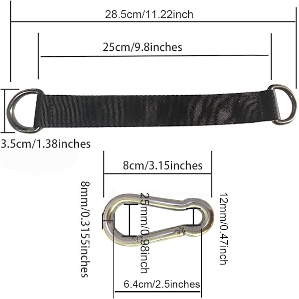 Trægynge Stropper, 2 stk. 25 cm / 9,8 tommer Trægynge Ophængningssæt Heavy Duty Ophængningsstropper Holder 440 lbs med Karabinhage Perfekt til Trægynge Hav 25cm Straps With Carabiner